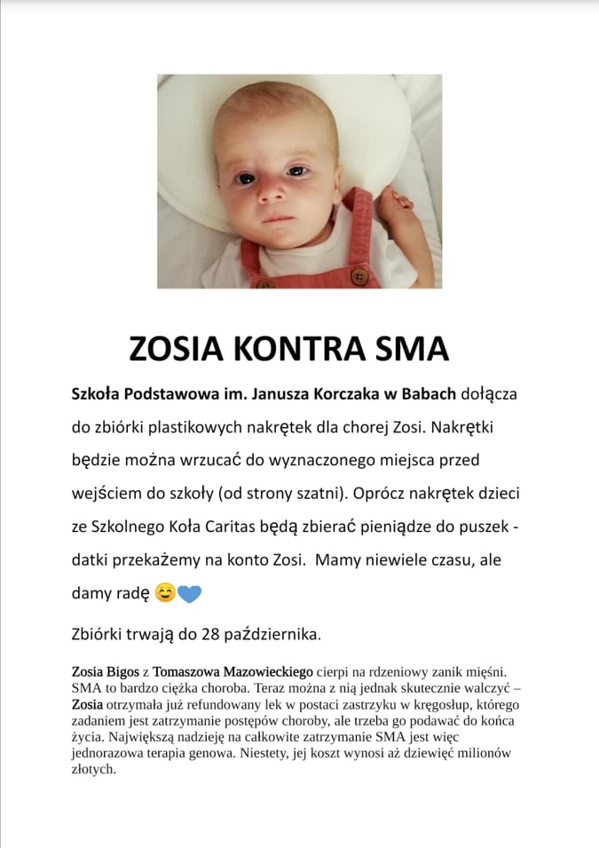 Zbiórka dla Zosi Bigos - dziewczynki chorej na SMA.