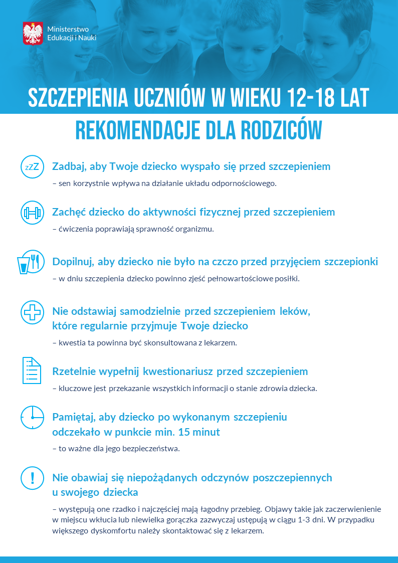 Informacja dotycząca szczepień uczniów w wieku 12-15 lat przeciw Covid19